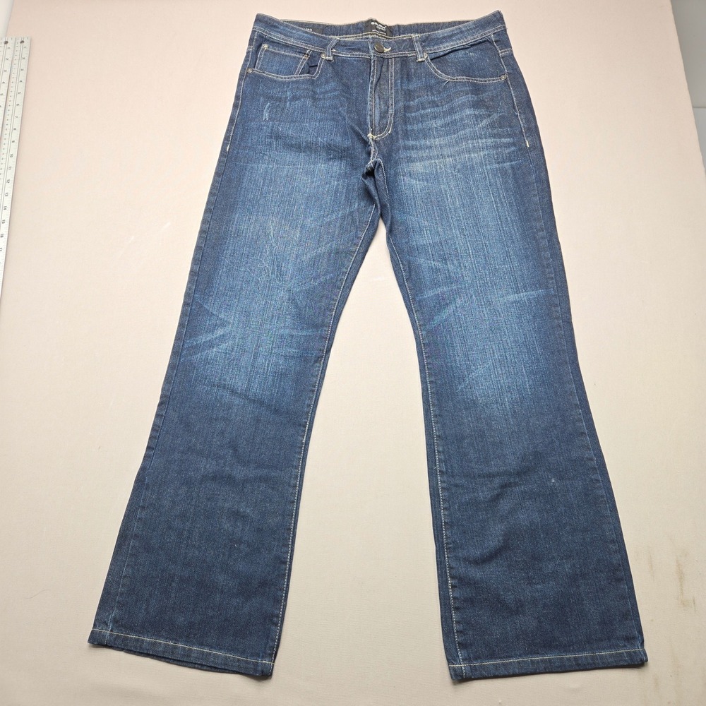 Bauer Jeans Chip Foster Straight Leg Whiskered Blue Denim Mens 34x32